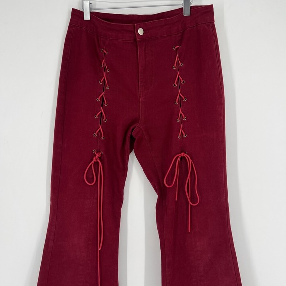 Cider Pants Womens XL Flare Red Lace Up Sexy 90s Retro - Picture 3 of 8